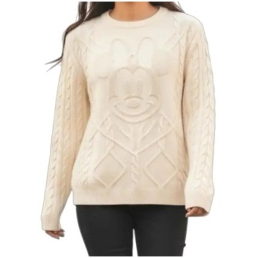 Disney Parks Womens XXL Cream Minnie Mouse Cable Knit Sweater